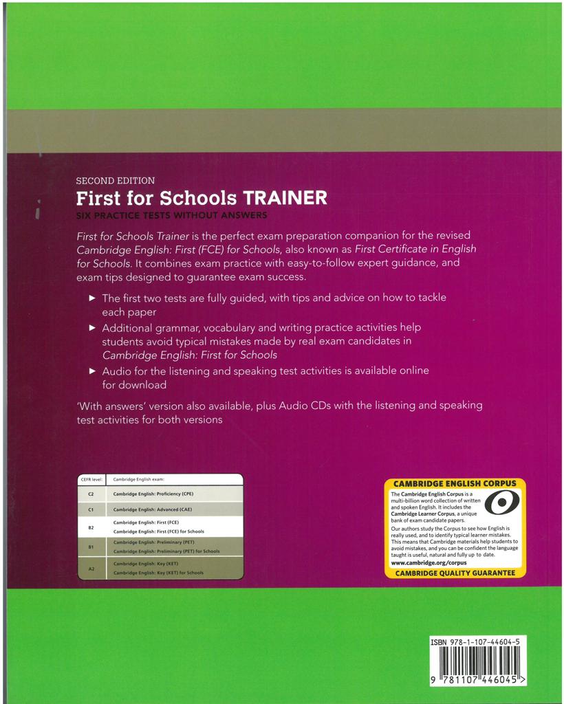 CAMBRIDGE FIRST FCE FOR SCHOOLS TRAINER 6 PRACTICE TESTS REVISED 2015