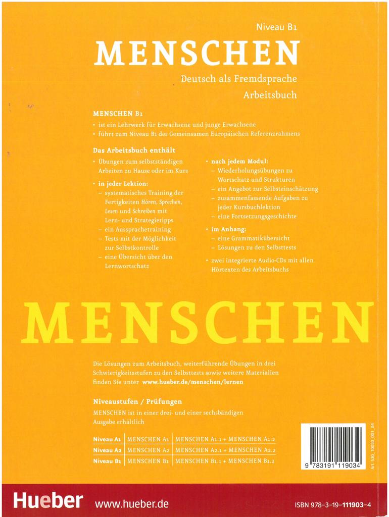 MENSCHEN B1 ARBEITSBUCH (+2CDs)